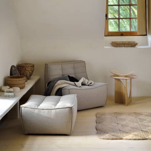 N701 Pouf textile beige / UK version - 70 x 70 cm - Ethnicraft - Beige (UK residential fire retardant) - Fabric, High-density PU foam, Wood