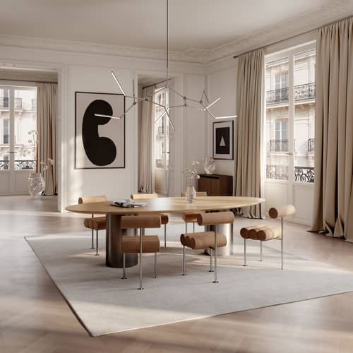 Stick LED Pendant metal natural wood silver / Articulated - 196 x 150 cm - 101 COPENHAGEN - Chromed - Acrylic, Chromed aluminium