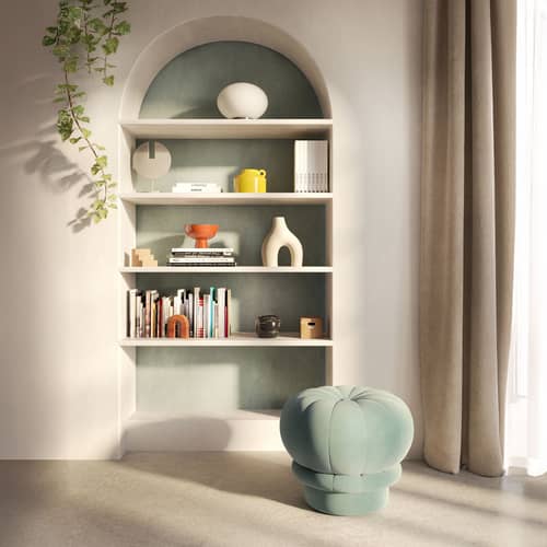 Pouf Claudie tissu vert / Velours - Hartô - Vert céladon - Bois, Mousse haute densité, Velours polyester