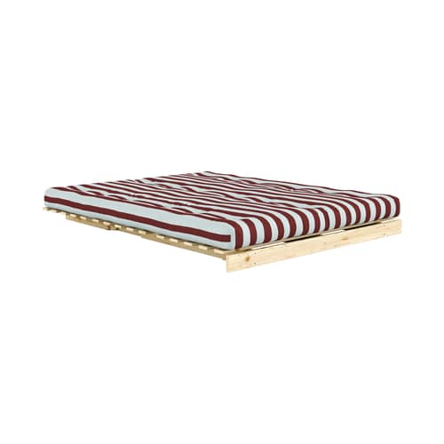 Divano convertibile Roots tessuto rosso / L 160 cm - 3 posizioni / Struttura in pino chiaro - KARUP - Rigato bordeaux / Azzurro (422) - Espanso, Pino massello certificato FSC, Tessuto
