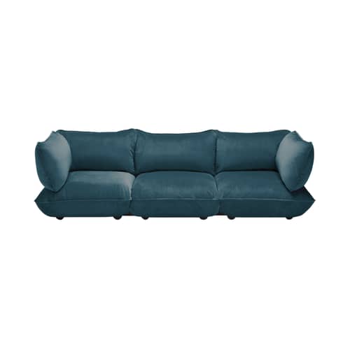 Divano destro Sumo Grand tessuto blu / 4 posti - L 301 cm / Velluto riciclato - Fatboy - Blu petrolio (velluto riciclato) - ABS, Acciaio, Polipropilene, Schiuma riciclata, Velluto riciclato