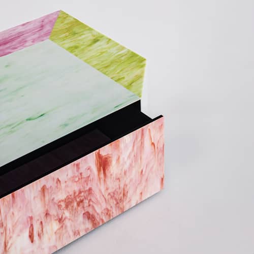 Table basse Remis 01 / Avec tiroir - 100 x 80 x H 32 cm - Fait main en Italie - Glas Italia - Multicolore - Bois recouvert de verre