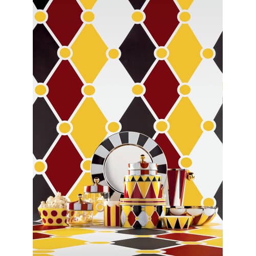 Bocal hermétique Circus métal verre rouge blanc transparent / 100 cl - Alessi - 100 cl / Rouge & blanc - Fer blanc, Verre sérigraphié