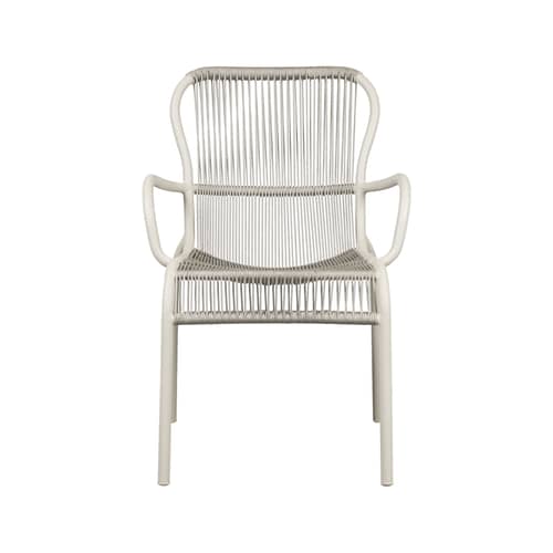 Fauteuil de repas empilable Loop / Corde polypropylène tissée main - Vincent Sheppard - Blanc Dune - Aluminium thermolaqué, Corde polypropylène