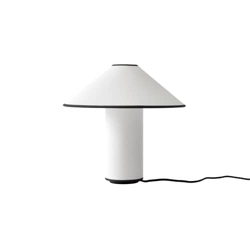 Lampe de table Colette ATD6 tissu blanc /  Ø 32 x H 30 cm - &tradition - Blanc / Liseré noir - Aluminium, Coton, Lin, PVC