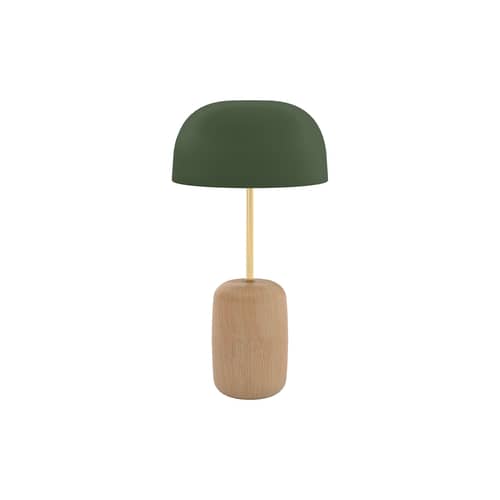 Lampe de table Nina métal vert - Hartô - Vert cendré - Aluminium laqué, Frêne massif, Laiton