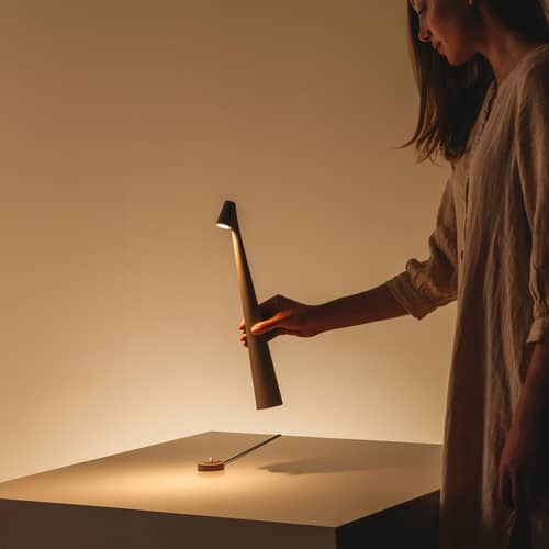 Lampe sans fil rechargeable Africa LED métal orange / H 45 cm - Eclairage haute performance - Vibia - Terracotta - Aluminium, Polycarbonate