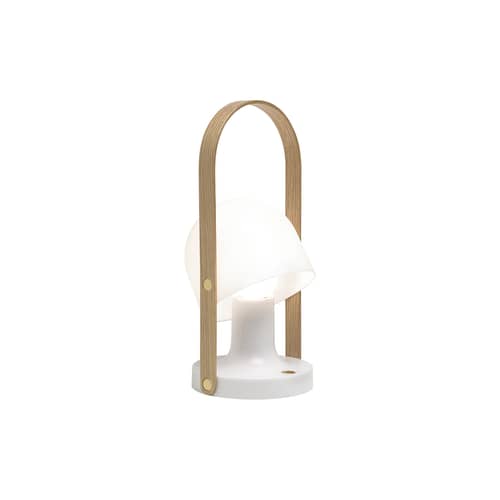 Lampe sans fil rechargeable FollowMe plastique blanc bois naturel / LED - H 29 cm - Marset - H 29 cm / Blanc & bois - Contreplaqué de chêne, Polycarbonate
