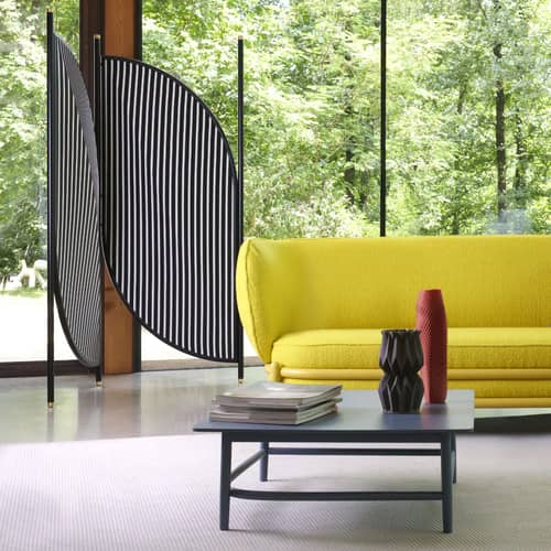 Paravento Feng tessuto blu / Tessuto - L 140 x H 194 cm - Wiener GTV Design - Modelli in oro blu (tessuto Dedar Must be the place 003) - , Ottone, Tessuto