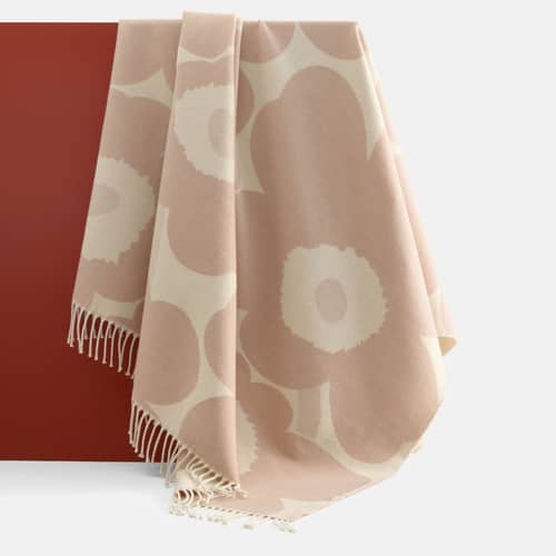 Plaid Unikko tissu rose / 130 x 180 cm - Marimekko - Unikko / Rose - Coton, Laine