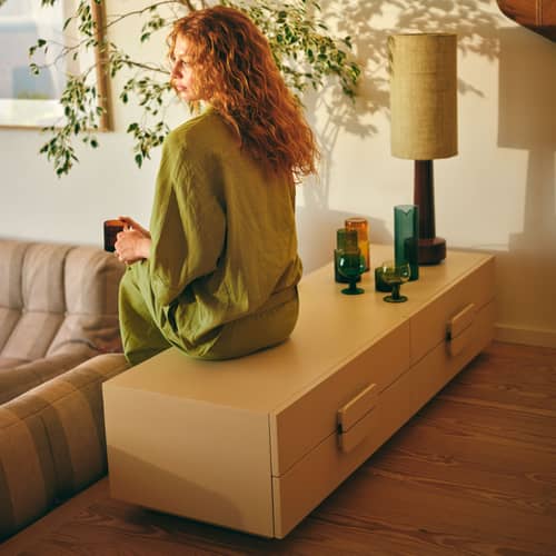 Mobile TV Spacious lowboard legno beige / L 160 x P 53,5 x H 36 cm - HK LIVING - Crema - MDF laccato