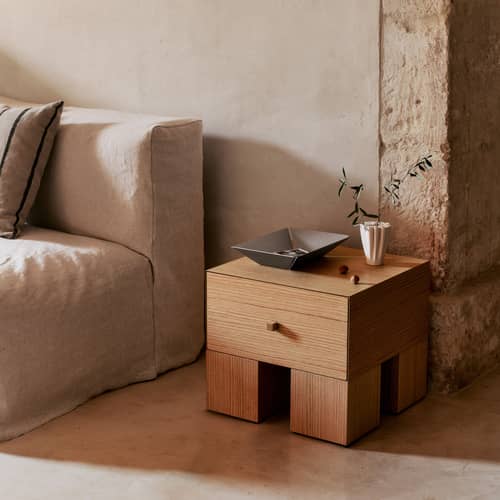 Table de chevet Kuben bois naturel / 1 tiroir / Seconde vie - Ferm Living - Chêne - Frêne plaqué chêne