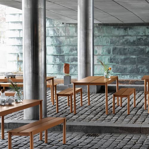 Table rectangulaire Linear métal beige / 140 x 75 cm - Muuto - Taupe - Acier galvanisé thermolaqué