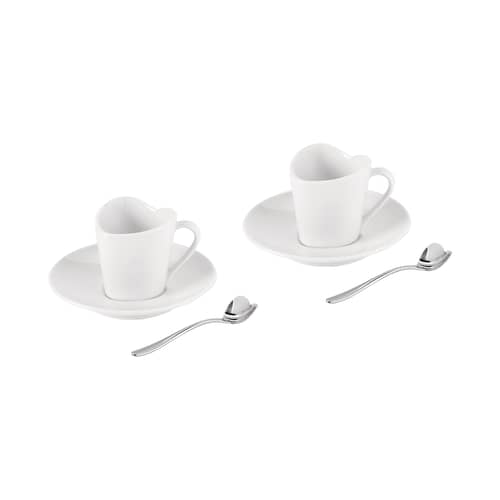 Tasse à moka To / Set de 2 avec soucoupes + 2 cuillères - Alessi - Blanc - Porcelaine Bone China