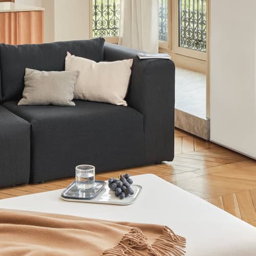 Fauteuil Bridge / Module d\'angle droite-gauche - TIPTOE - Gris ardoise - Bois, Mousse, Tissu en laine