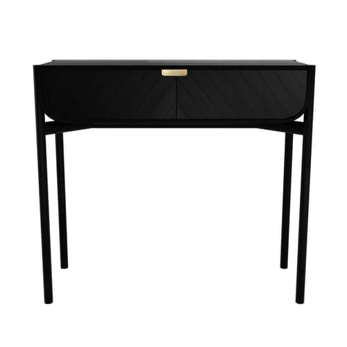 Console Marius bois noir / Avec tiroir - L 100 cm - Hartô - Chêne teinté noir - Chêne massif teinté, Laiton, MDF plaqué chêne teinté