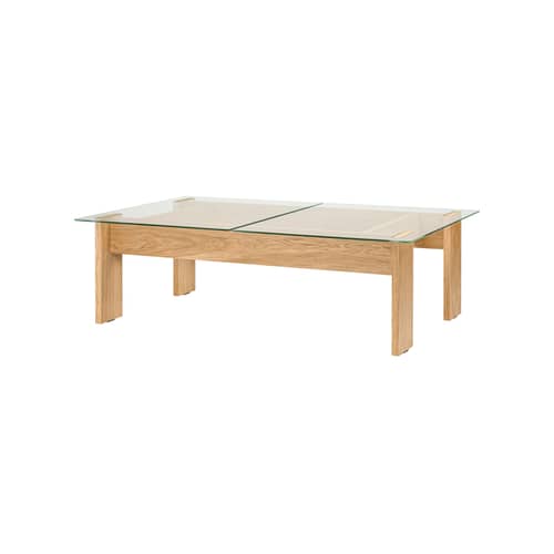 Couchtisch Naiko holz natur / 132 x 86 x H 40 cm - NOO.MA - Eiche natur / Transparent - Eichenfurnier, Einscheiben-Sicherheitsglas