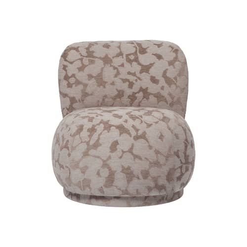 Chauffeuse Rico Piccolo / Tissu jacquard - Ferm Living - Taupe motif floral (tissu Cilla) - Bois, Mousse, Tissu
