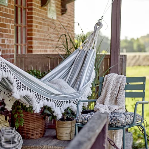 Hamac suspendu Cruz tissu vert / Coton - 200 x 100 cm - Bloomingville - Rayé vert & blanc - Coton