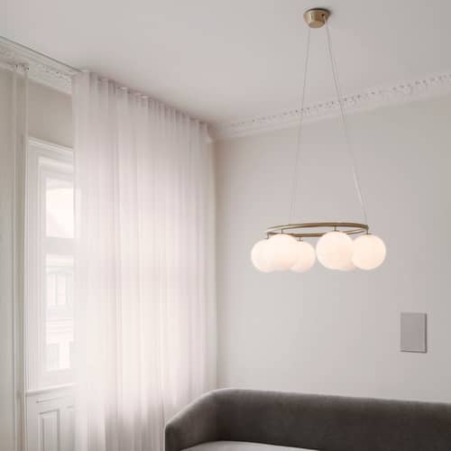 Suspension Miira 6 Circular verre / Ø 80 cm - NUURA - Doré / Blanc opalin - Aluminium, Verre soufflé bouche