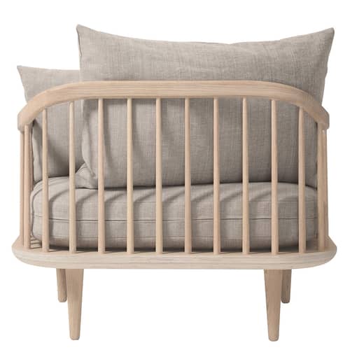 Poltrona imbottita FLY tessuto grigio legno naturale / L 87 cm - &tradition - Rovere sbiancato / Cuscini grigio chiaro -  Plumes, Espanso, Rovere sbiancato, Tessuto