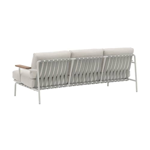 Canapé de jardin 3 places Settle / L 218,5 cm - Muuto - Gris / Tissu écru (Laze 1) - Acajou, Acier, Mousse, Sangle polyester, Tissu d\'extérieur