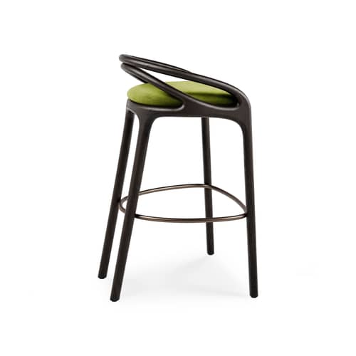 Sgabello alto Aleta INDOOR tessuto verde / H 78,5 cm - MORPHO - Velluto verde / Marrone scuro - Metallo, Schiuma ad alta densità, Teak massello, Velluto