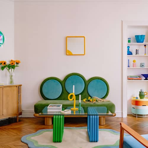 Table basse  verre bleu vert / 110 x 65 cm x H 45 cm / Seconde vie - COLORTHERAPIS - Bleu & vert - Bois, Verre