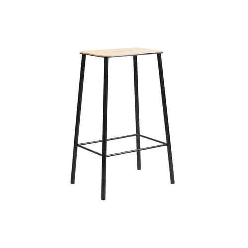 Tabouret de bar Adam cuir beige / H 65 cm - Indoor - Frama  - Cuir beige / Noir - Acier laqué, Bois, Cuir
