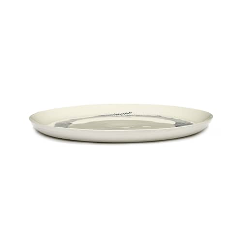 Teller Feast keramik weiß Large / Ø 26,5 cm - Serax - Striche / Weiß & blau - emaillierter Sandstein