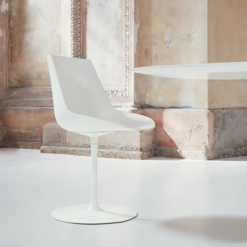Chaise pivotante Flow blanc / Pied central - MDF Italia - Blanc mat - Aluminium thermolaqué, Polycarbonate éco-responsable