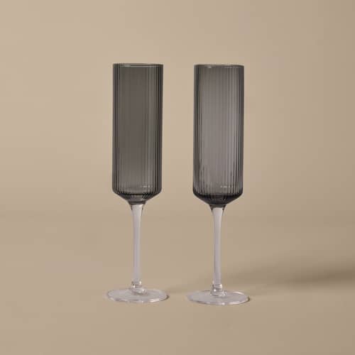 Ripple Champagne glass glass grey / Set of 2 - Ferm Living - Smoked grey - Mouth blown glass