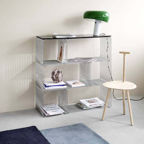 Etagère Panton Wire Extended Rectangle / 70 x 34.8 x P 34.8 cm - MONTANA - Chromé - Fil d\'acier inoxydable poli