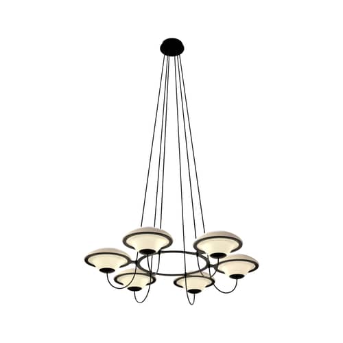 Sospensione In The Air 6 vetro bianco / Ø 106,2 cm - DCW éditions - 6 diffusori / Bianco & nero - Acciaio, Vetro