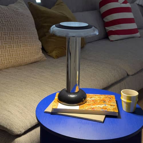 Lampe sans fil rechargeable PL6 LED / By George Sowden - Ø 16 x H 26 cm - SOWDEN - Chromé & noir - Aluminium