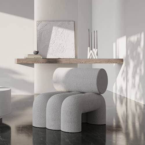Poltrona imbottita Foku tessuto bianco / Tessuto bouclé - 101 COPENHAGEN - Bianco (tessuto bouclé) - Espanso, Legno, Tessuto bouclé