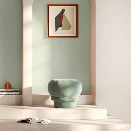 Pouf Claudie tissu vert / Velours - Hartô - Vert céladon - Bois, Mousse haute densité, Velours polyester