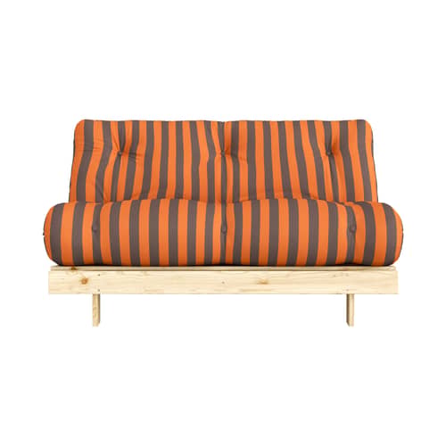 Divano convertibile Roots tessuto arancione / L 140 cm - 3 posizioni / Struttura in pino chiaro - KARUP - Arancione a righe / Marrone (423) - Espanso, Pino massello certificato FSC, Tessuto