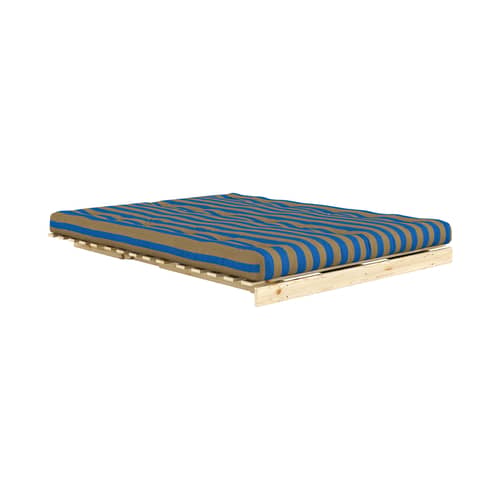 Schlafcouch Roots textil braun / L 160 cm – 3 Positionen / Struktur aus klarer Kiefer - KARUP - Braun-Blau gestreift (424) - FSC-zertifiziertes Massivholz Kiefer, Gewebe, Schaumstoff