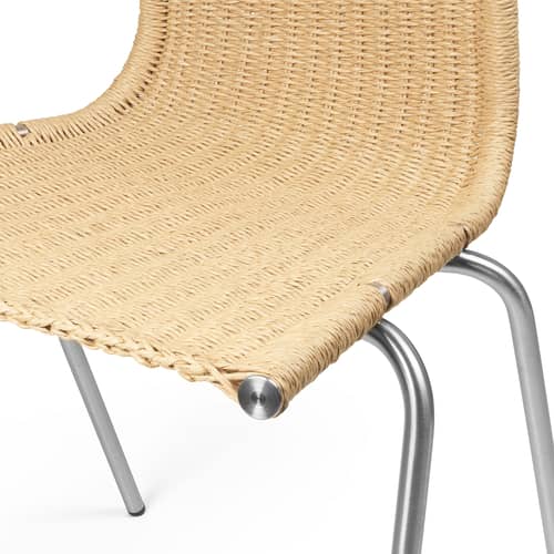 Stuhl PK1 faser beige / Poul Kjærholm, 1955 - Papierschnur - CARL HANSEN & SON - Stahl / Naturfarbene Schnur - Papierseil, rostfreier Stahl