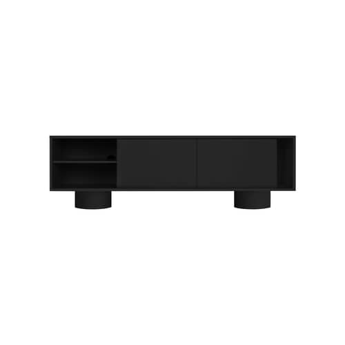 Taro Television table wood black / W 160 x D 42 x H 48 cm - NOO.MA - Volcano Black - Melamine, Steel