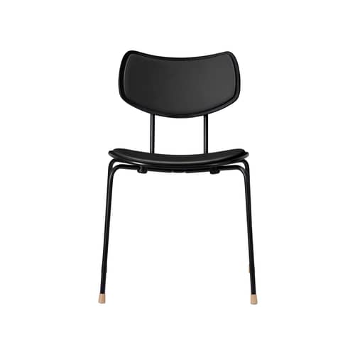 Sedia imbottita VLA26P - Vega Chair pelle nero / Vilhelm Lauritzen, 1956 - CARL HANSEN & SON - Nero / Pelle nera (Thor 301) - Acciaio termolaccato, Compensato di rovere laccato, Pelle, Schiuma di poliuretano