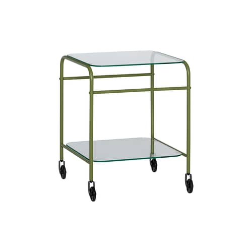 Carrello Zephyr vetro verde / 43 x 42 cm - HÜBSCH - Verde / Trasparente - Ferro laccato, Vetro