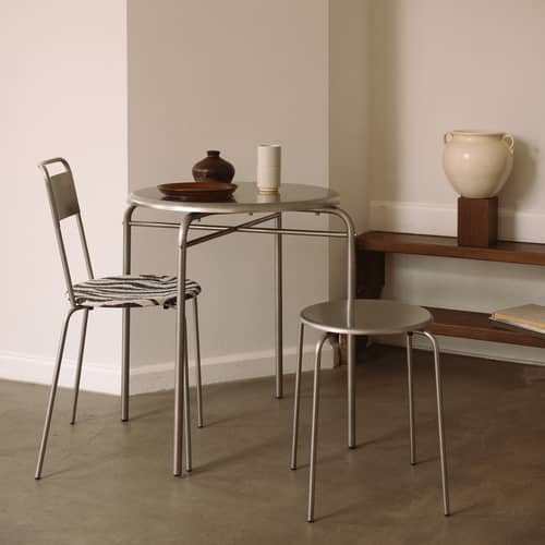 Chaise empilable Petit Rond INDOOR métal / Assise tissu zèbe - Frama  - Acier brossé / Tissu zèbre - Acier inoxydable brossé, Tissu