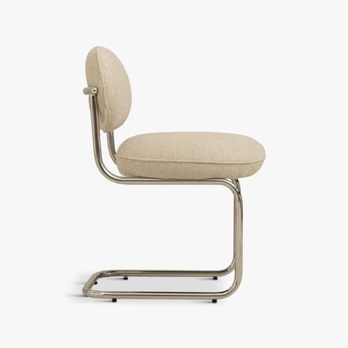 Chaise rembourrée Amberta tissu beige - NV GALLERY - Nougat (tweed) - Acier inoxydable chromé, Mousse haute densité, Tissu Tweed