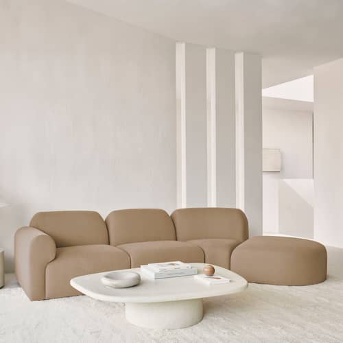 Divano modulabile Bulky tessuto beige / Modulo con angoli arrotondati a 45° - Ethnicraft - Beige chiaro - Fibra, Legno, Schiuma PU ad alta densità, Tessuto