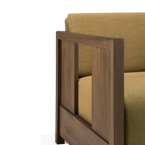 Gepolsterter Sessel Roan textil gelb - Ethnicraft - Amber / Teakholz Braun - Gewebe, High Density-Schaum, Massives Teakholz