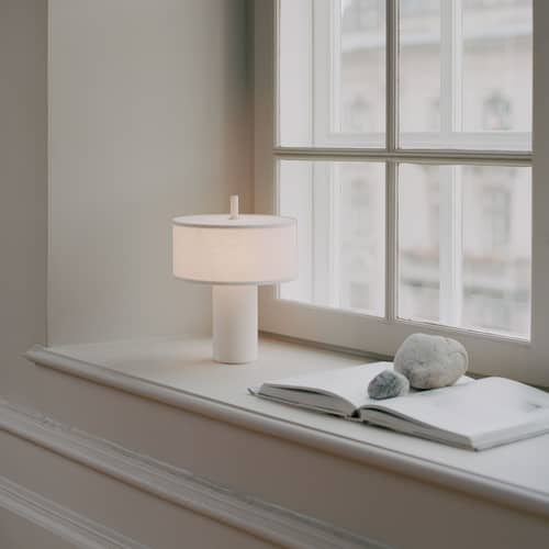 Lampada senza fili ricaricabile Margin LED tessuto bianco / H 32,5 cm - NEW WORKS - Bianco lino - Acciaio, Lino