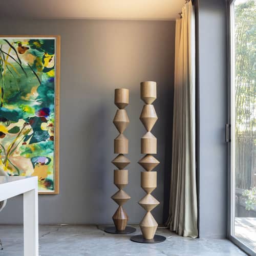 Lampadaire Costantina bois naturel / Ø 40 x H 178 cm - Mogg - Bois naturel - Bois d\'Iroko
