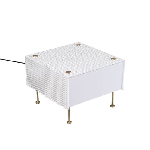 Lampe de table G61 Small métal blanc / Réédition 1959, Pierre Guariche - SAMMODE STUDIO - Blanc & laiton - Laiton brossé, PMMA, Tôle d\'acier perforée